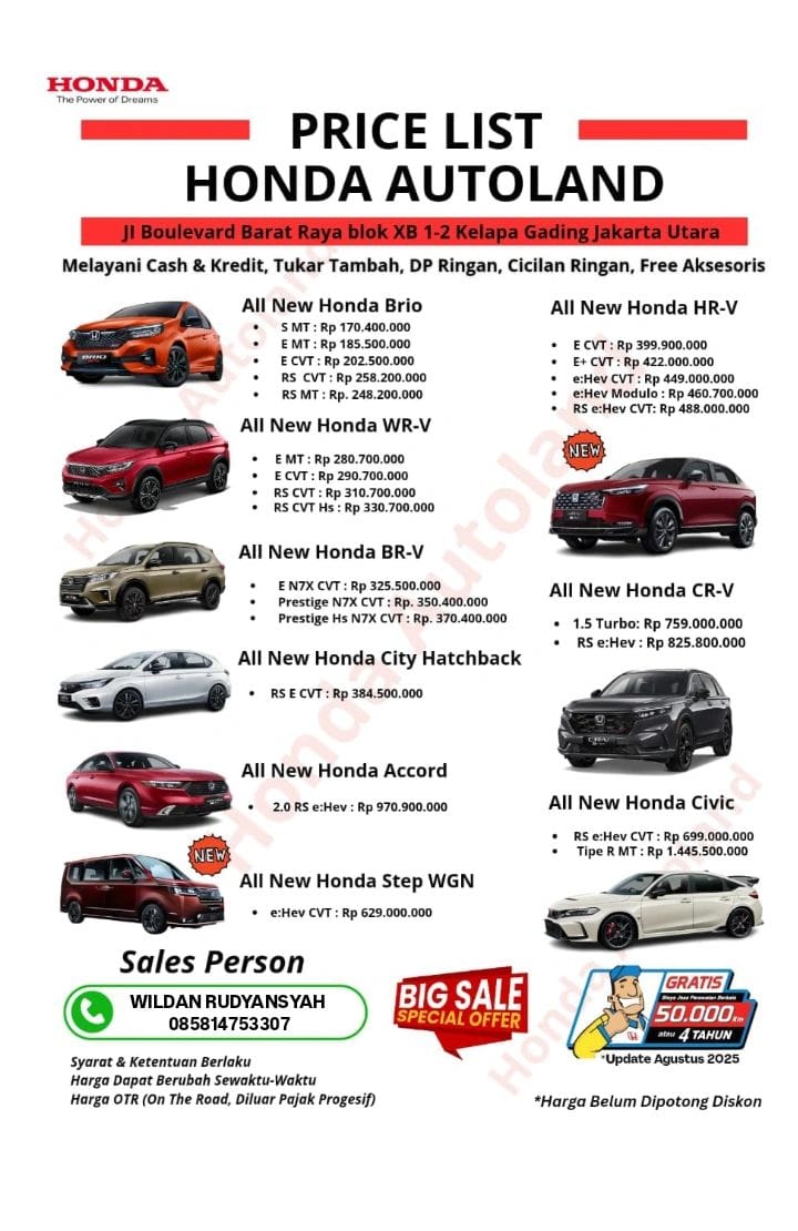 daftar harga honda
